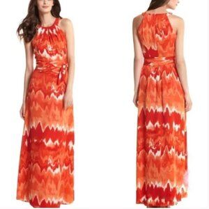 New WHITE HOUSE BLACK MARKET Orange Print Silk Sleeveless Maxi Dress Size 6 NWT